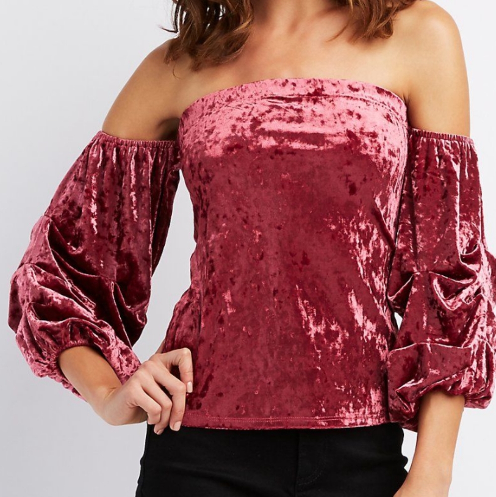 Shinny Velvet Off the Shoulder Top